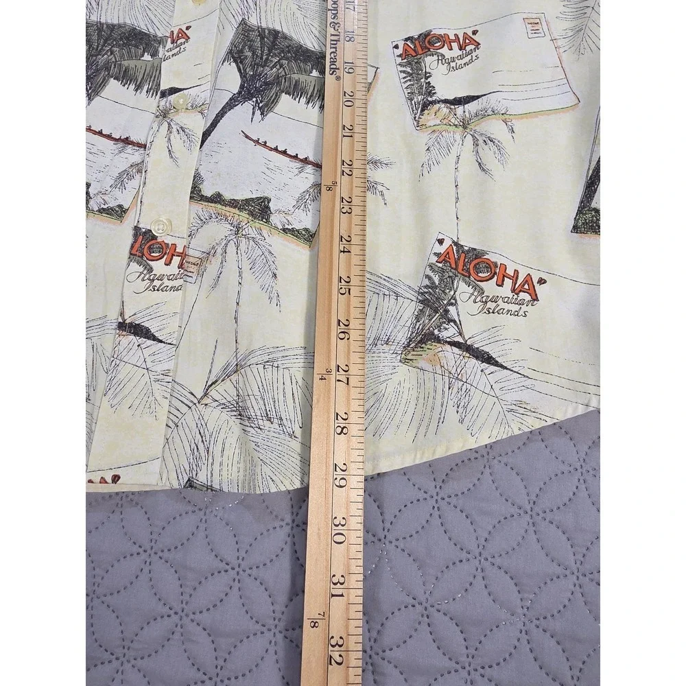 Natural Issue Mens Large Aloha Hawaiian Postcard Print Cotton Button Down Shirt